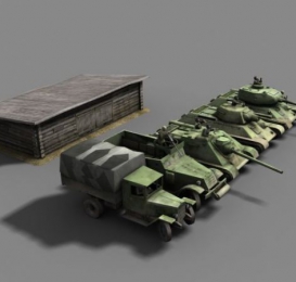 装甲车苏军T34-76T34-85SU-85M3A1卡车反坦克炮房屋